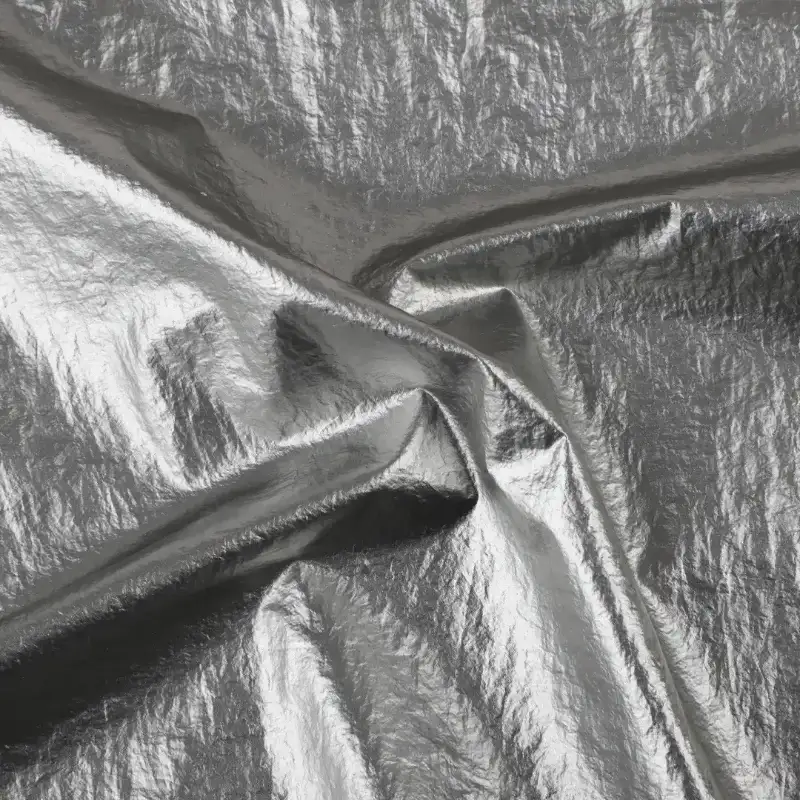 China Fabric for Jacket,Blazer PU Woven Blended Fabric Nylon Silver color buy from China wholesaler bulk order at wholesale price free worldwide shipping Alibaba