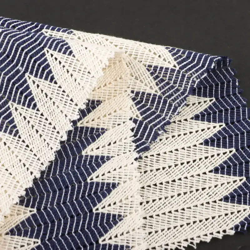 China Fabric for Ladies Vest ,Dresses (Cardigan Open)  Lace Knit Fabric Cotton Polyester Light white and dark blue color buy from China wholesaler bulk order at wholesale price free worldwide shipping Alibaba