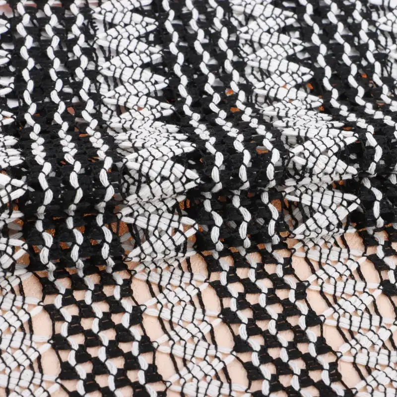 China Fabric for Ladies Vest ,Dresses (Cardigan Open)  Lace Knit Fabric Polyester Cotton Black and white color buy from China wholesaler bulk order at wholesale price free worldwide shipping Alibaba