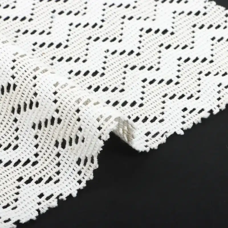 China Fabric for Ladies Vest ,Dresses (Cardigan Open)  Lace Knit Fabric Cotton Polyester Milky white color buy from China wholesaler bulk order at wholesale price free worldwide shipping Alibaba