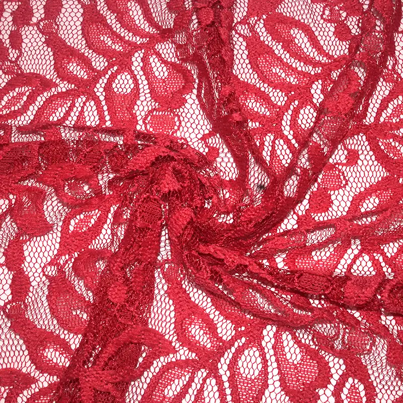 China Fabric for Blouse,Shirt Long Sleeve Zipper ,Dresses (Cardigan Button) ,Skirt  Lace Knit Fabric Nylon Spandex red color buy from China wholesaler bulk order at wholesale price free worldwide shipping Alibaba