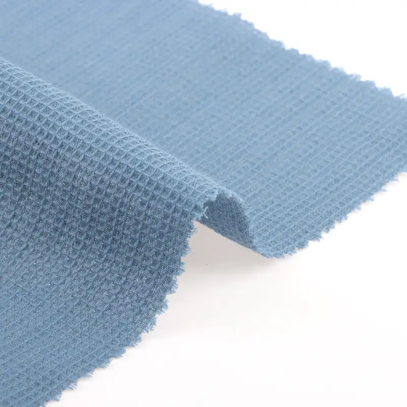 China Fabric for Polo Shirt,Crop Top,Loungewear Waffle Knit Fabric Cotton Polyester BLUE color buy from China wholesaler bulk order at wholesale price free worldwide shipping Alibaba