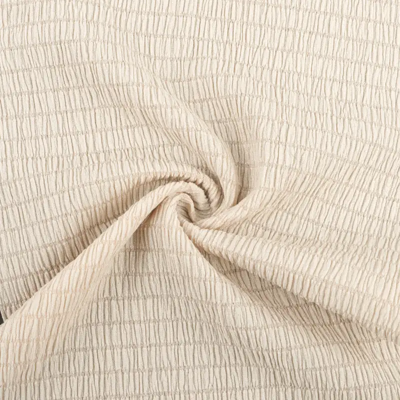 China Fabric for Skirt,Ruffled Mini Skirt Jacquard Knit Fabric Polyester Spandex Beige color buy from China wholesaler bulk order at wholesale price free worldwide shipping Alibaba