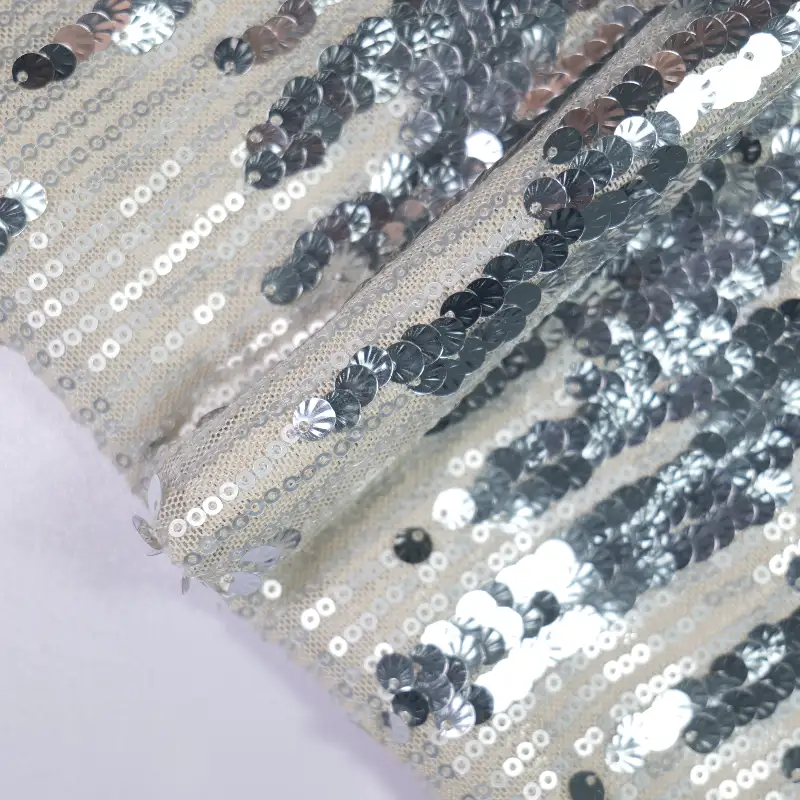 China Fabric for Skirt,Kids Stretch Waist Pleated Skirt,Kids Short Sleeve Peter Pan Collar Pleated Dress Sequined Mesh Fabric Knit Fabric Polyester Elastane (LYCRA®) Silver color buy from China wholesaler bulk order at wholesale price free worldwide shipping Alibaba