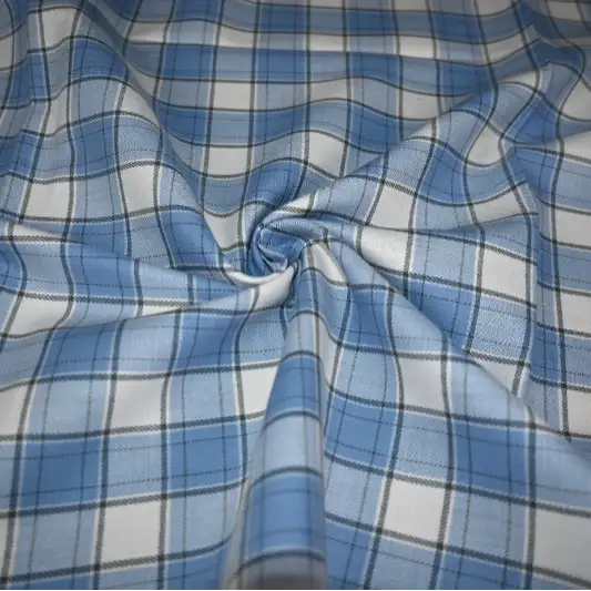India Fabric for Shirt Cotton Plain Natural Woven Fabric COTTON LYCRA Blue white check color buy from India wholesaler bulk order at wholesale price free worldwide shipping Alibaba