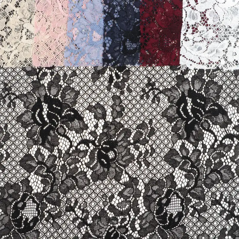 China Fabric for Tank Top,Crop Top,Lingerie,Skirt Lace Knit Fabric Cotton Nylon Rayon white、black、apricot、pink、blue、date red、royalblue color buy from China wholesaler bulk order at wholesale price free worldwide shipping Alibaba