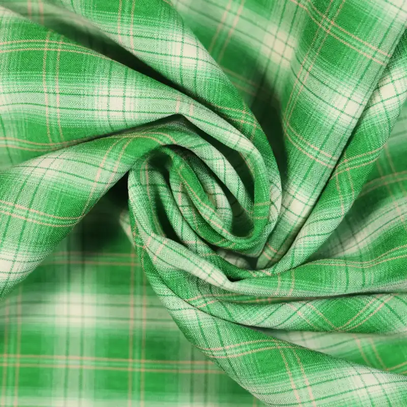 China Fabric for Shirt,Skirt,Backless Beach Dress Yarn Dyed Check Woven Blended Fabric Polyester Rayon GREEN color buy from China wholesaler bulk order at wholesale price free worldwide shipping Alibaba