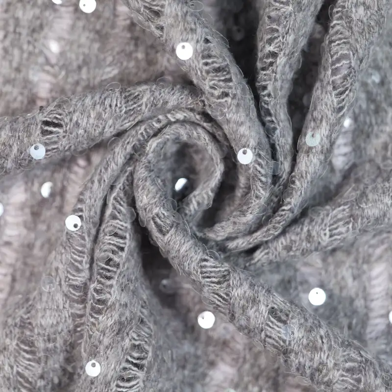 China Fabric for Skirt,Backless Beach Dress,Long Sleeve Base Layer Top Sequined Mesh Fabric Knit Fabric Polyester grey color buy from China wholesaler bulk order at wholesale price free worldwide shipping Alibaba
