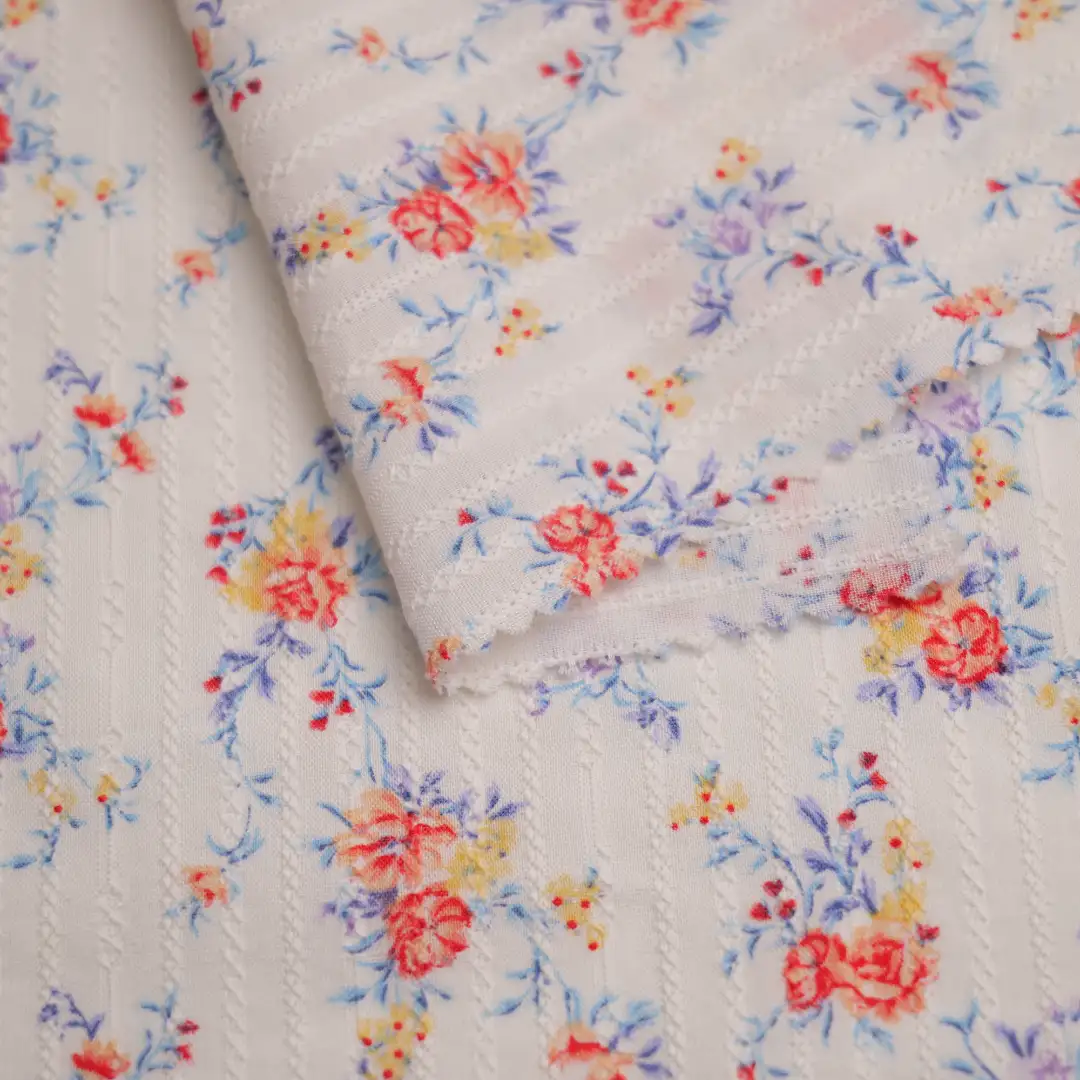 China Fabric for Blouse,Skirt,Dresses (Pullover) (Sweater) Cotton/Rayon Jacquard Woven Blended Fabric Cotton Rayon Print color buy from China wholesaler bulk order at wholesale price free worldwide shipping Alibaba