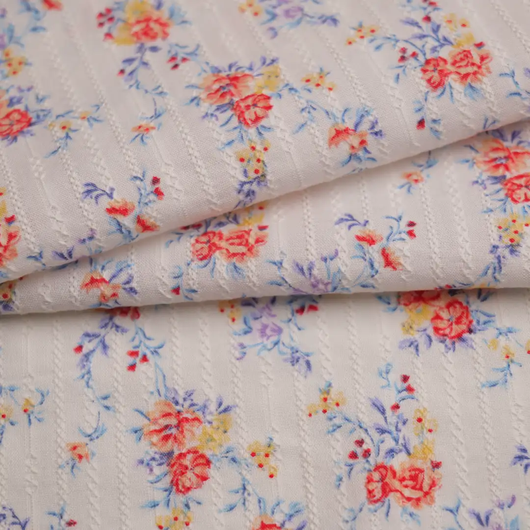 China Fabric for Blouse,Skirt,Dresses (Pullover) (Sweater) Cotton/Rayon Jacquard Woven Blended Fabric Cotton Rayon Print color buy from China wholesaler bulk order at wholesale price free worldwide shipping Alibaba