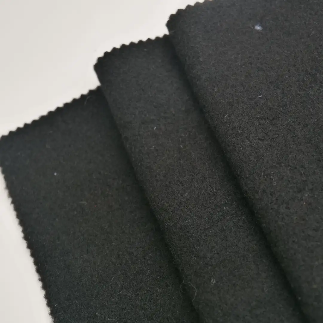 China Fabric for Overcoat Fleece Knit Fabric Wool Polyester Black color buy from China wholesaler bulk order at wholesale price free worldwide shipping Alibaba