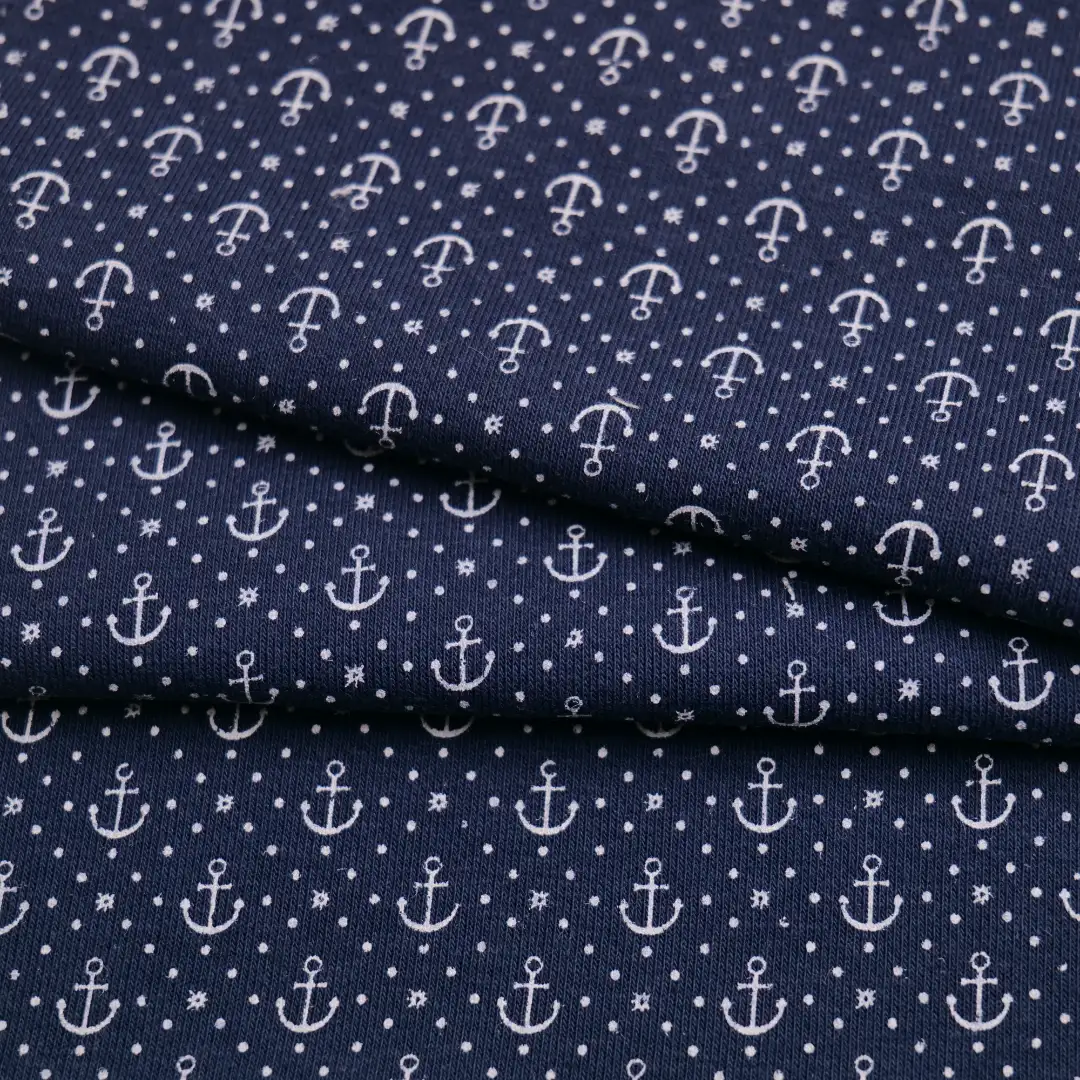 China Fabric for Hoodie,Sweatshirt Fleece Knit Fabric Cotton Polyester Navy with White Print color buy from China wholesaler bulk order at wholesale price free worldwide shipping Alibaba