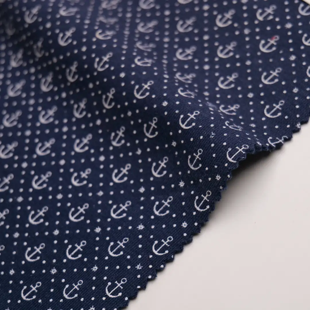 China Fabric for Hoodie,Sweatshirt Fleece Knit Fabric Cotton Polyester Navy with White Print color buy from China wholesaler bulk order at wholesale price free worldwide shipping Alibaba