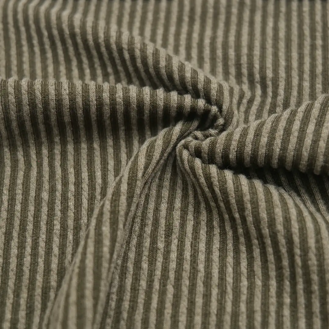 China Fabric for Knitted Jacket (Sweater),Hoodie  (Sweater),Over Shirt Rib Knit Fabric Polyester Rayon Spandex Color Stripe color buy from China wholesaler bulk order at wholesale price free worldwide shipping Alibaba