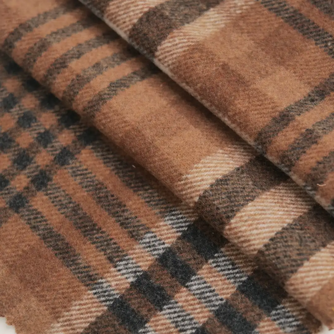 China Fabric for Trench Coat,Overcoat Knit Woolen Fabric Woolen Polyester Brown Check color buy from China wholesaler bulk order at wholesale price free worldwide shipping Alibaba