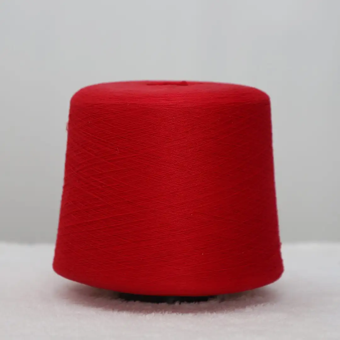 China Yarn for Crew Neck Pullover (Sweater),Crop Top Pullover (Sweater),Hoodie  (Sweater),Dresses (Cardigan Open) (Sweater) Ring Spun Regular Yarn Cotton Recycled Polyester Red color buy from China wholesaler bulk order at wholesale price free worldwide shipping Alibaba