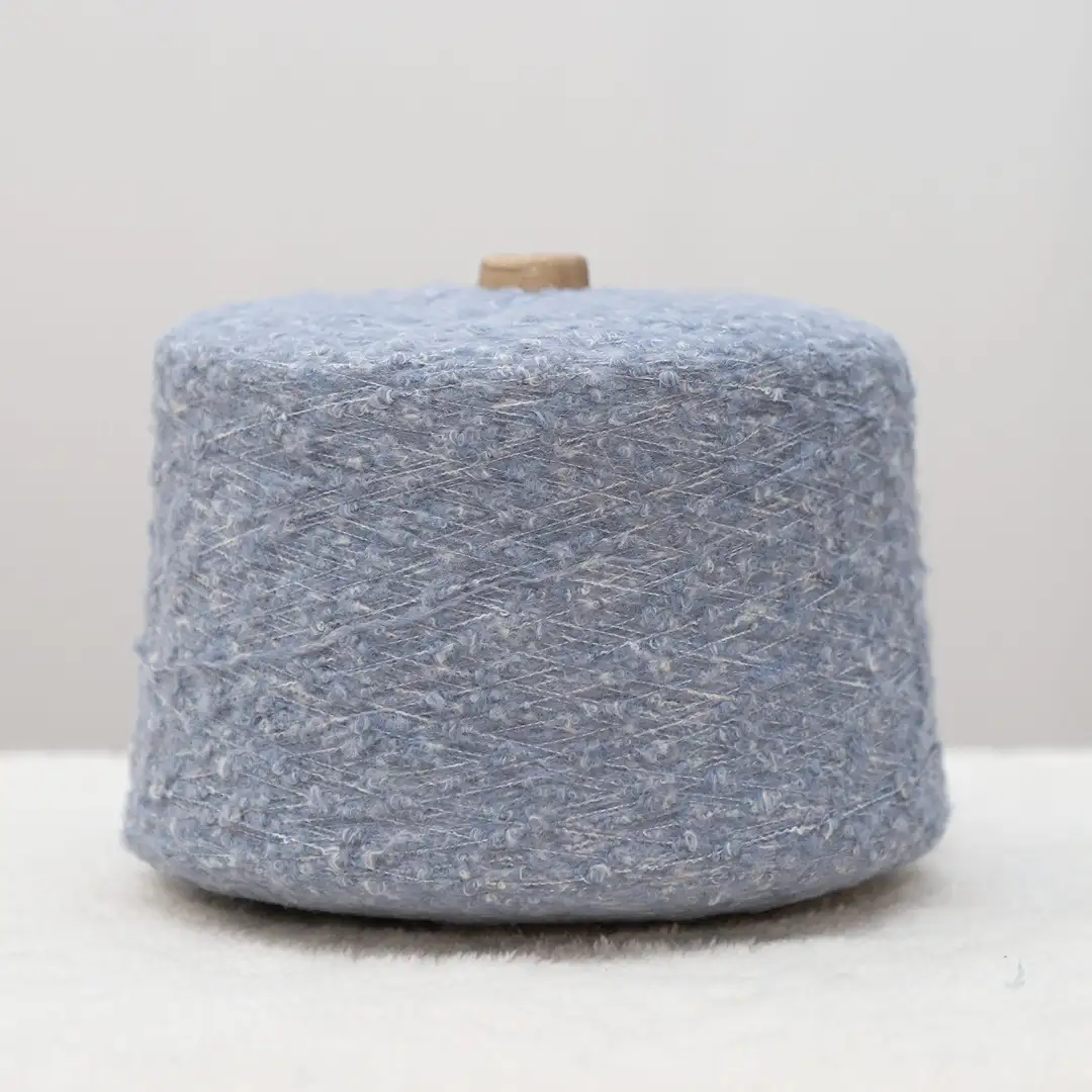 China Yarn for Crop Top Pullover (Sweater),Dresses (Cardigan Open) (Sweater) Mossy Yarn Fancy Yarn Polyester Recycled Polyester Cotton Spandex Blue color buy from China wholesaler bulk order at wholesale price free worldwide shipping Alibaba