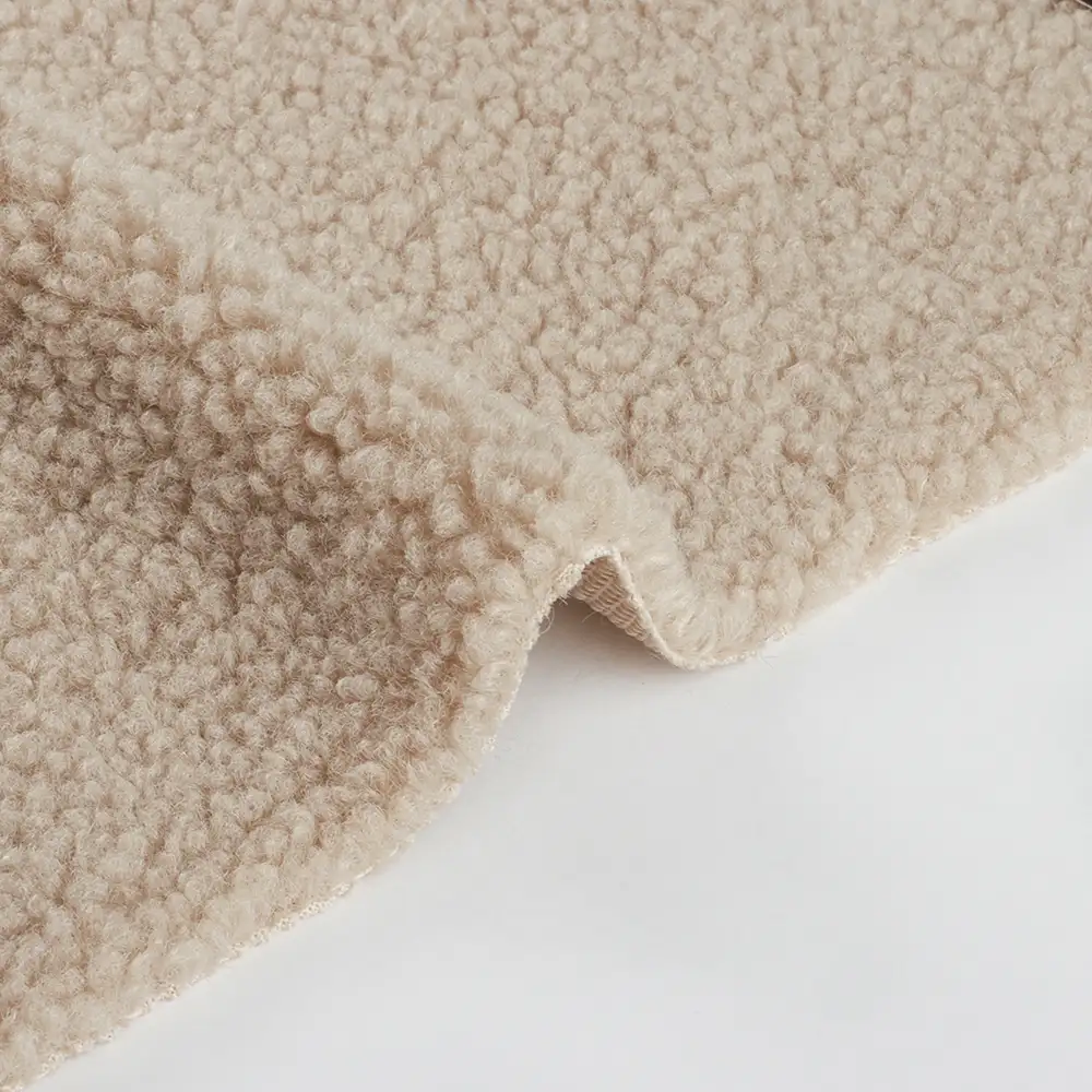 China Fabric for Overcoat,Bomber Jacket,Trench Coat Sherpa Knit Fabric Polyester Beige color buy from China wholesaler bulk order at wholesale price free worldwide shipping Alibaba