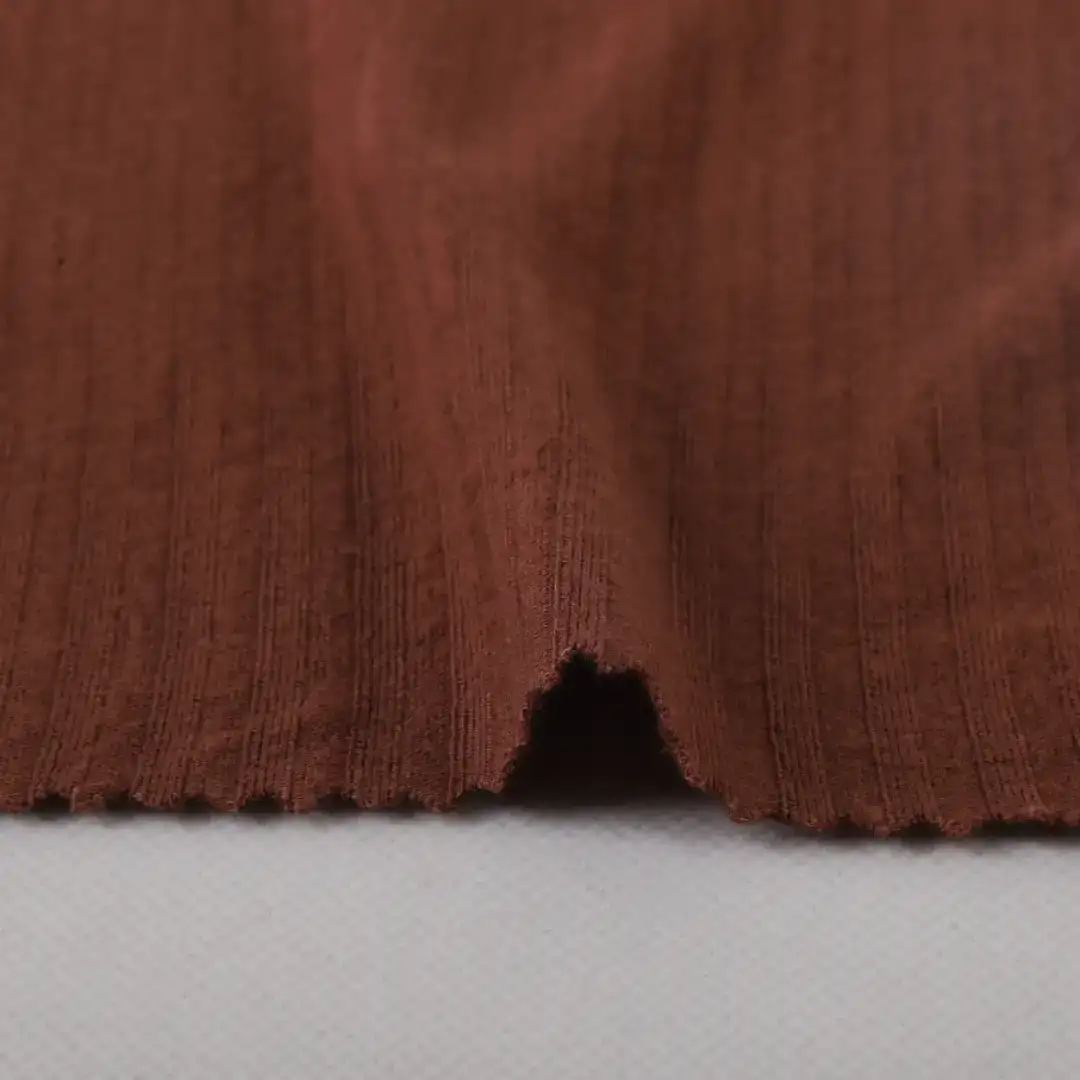 China Fabric for Crop Top,Hoodie,Tank Top Rib Knit Fabric Rayon Spandex Brown color buy from China wholesaler bulk order at wholesale price free worldwide shipping Alibaba