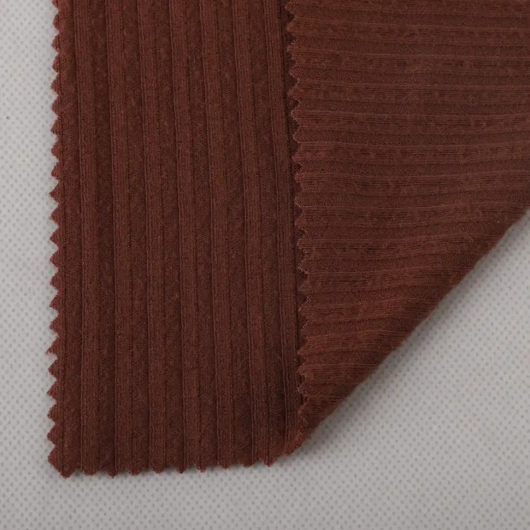 China Fabric for Crop Top,Hoodie,Tank Top Rib Knit Fabric Rayon Spandex Brown color buy from China wholesaler bulk order at wholesale price free worldwide shipping Alibaba