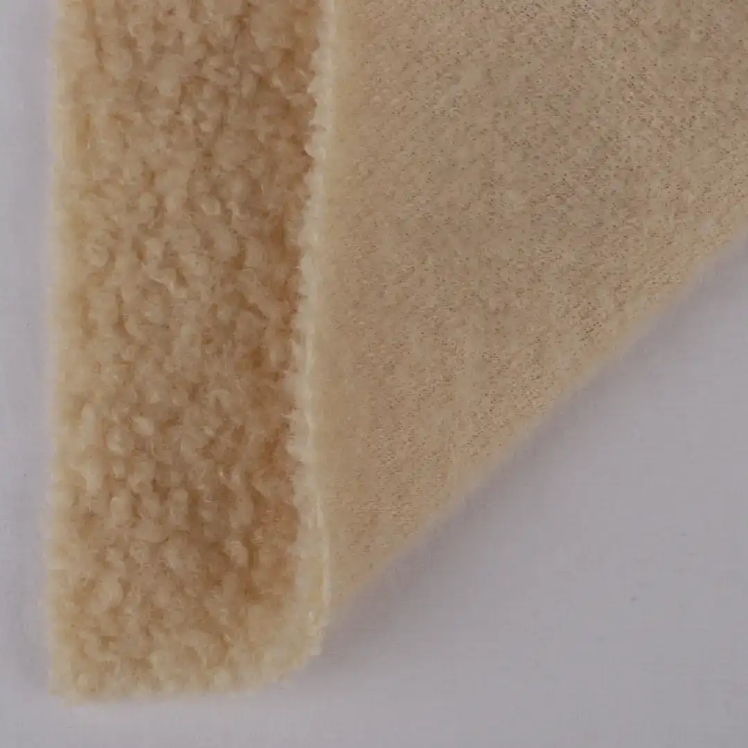 China Fabric for Overcoat,Bomber Jacket,Trench Coat Sherpa Knit Fabric Polyester Beige color buy from China wholesaler bulk order at wholesale price free worldwide shipping Alibaba