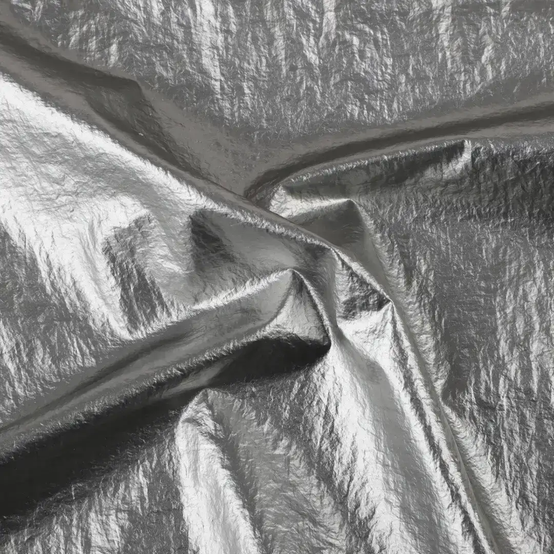 China Fabric for Jacket,Blazer PU Woven Blended Fabric Nylon Silver color buy from China wholesaler bulk order at wholesale price free worldwide shipping Alibaba