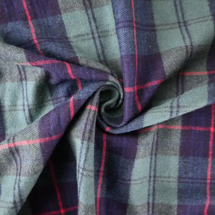 India Fabric for Shirt,Crop Top,Skirt,Over Shirt Cotton YD Flannel Natural Woven Fabric Cotton Green Check color buy from India wholesaler bulk order at wholesale price free worldwide shipping Alibaba