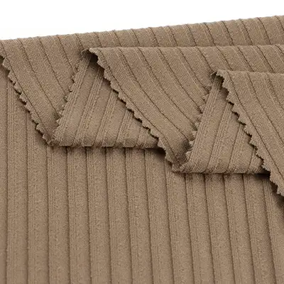 China Fabric for Tank Top,Crop Top,Hoodie Rib Knit Fabric Polyester Spandex Brown color buy from China wholesaler bulk order at wholesale price free worldwide shipping Alibaba