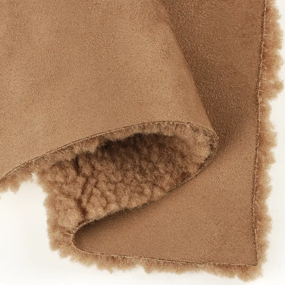 China Fabric for Blazer Warp Suede Knit Fabric Polyester Brown color buy from China wholesaler bulk order at wholesale price free worldwide shipping Alibaba