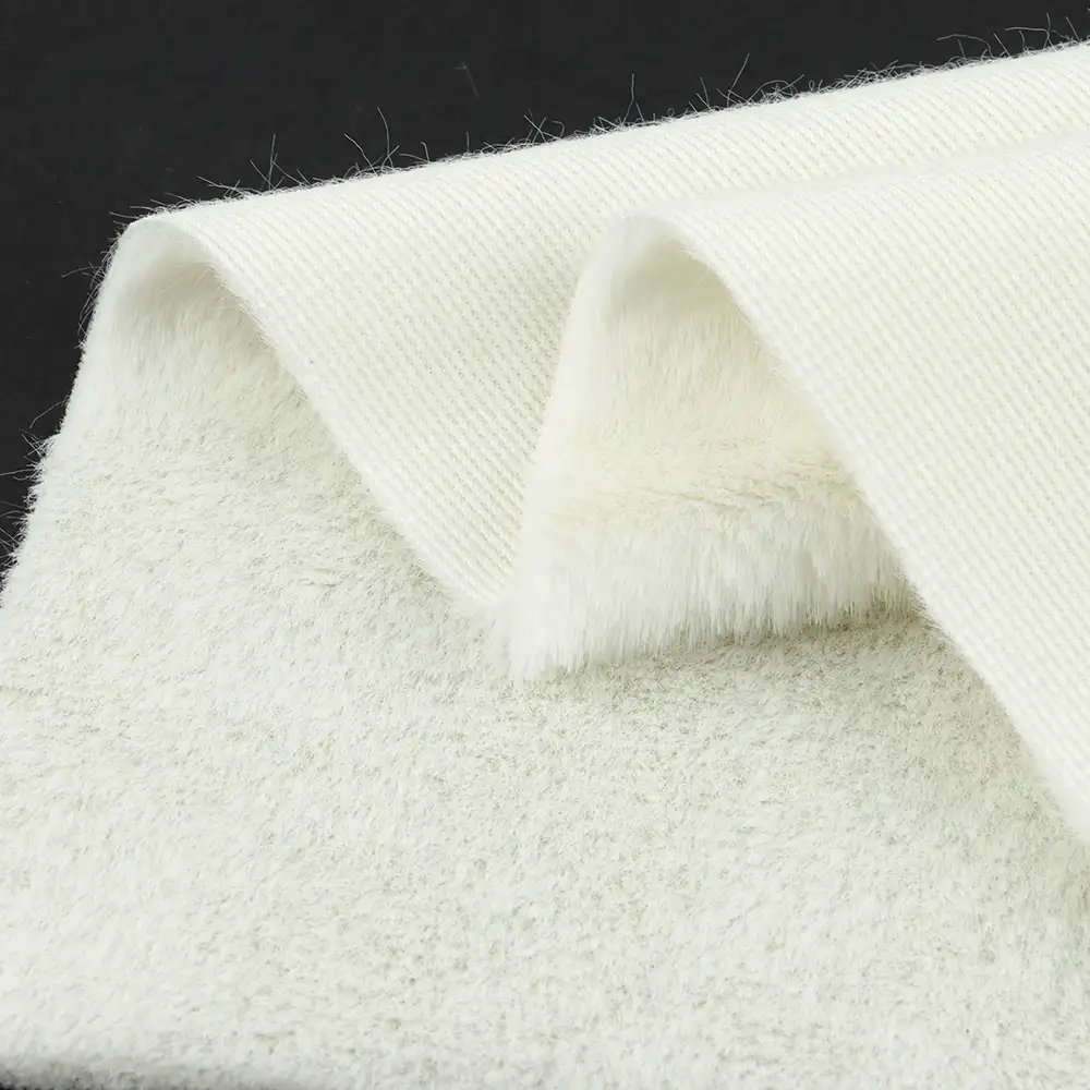 China Fabric for Trench Coat,Overcoat Fake Fur Knit Fabric Polyester Off-white color buy from China wholesaler bulk order at wholesale price free worldwide shipping Alibaba