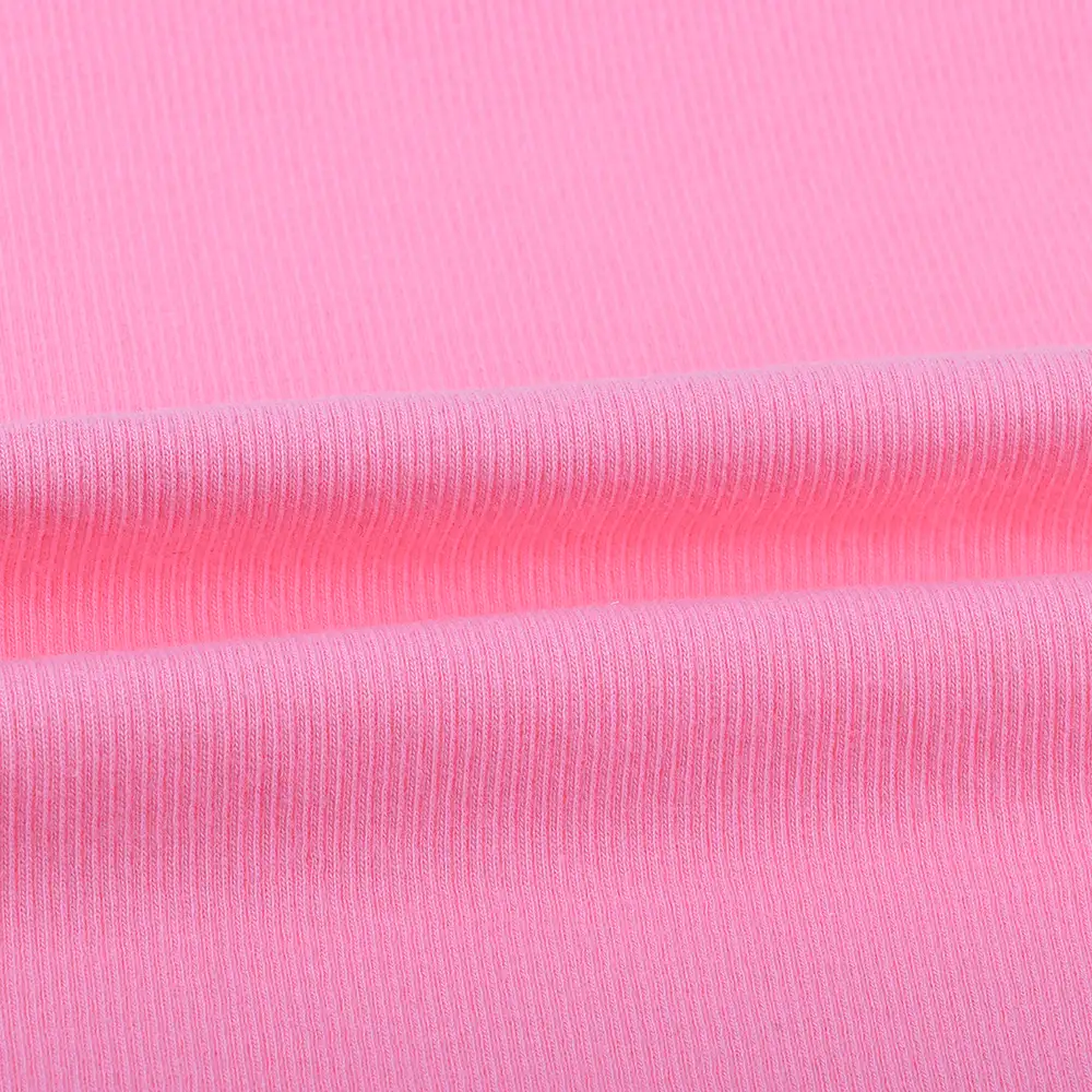 China Fabric for Tank Top,Crop Top,Hoodie Rib Knit Fabric Cotton Spandex Pink color buy from China wholesaler bulk order at wholesale price free worldwide shipping Alibaba