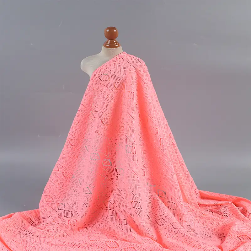 China Fabric for Shirt,Skirt Lace Knit Fabric Polyester Spandex pink color buy from China wholesaler bulk order at wholesale price free worldwide shipping Alibaba
