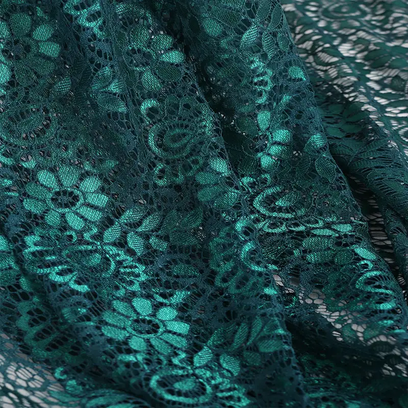 China Fabric for Shirt,Skirt Lace Knit Fabric Nylon Polyester DarkCyan color buy from China wholesaler bulk order at wholesale price free worldwide shipping Alibaba