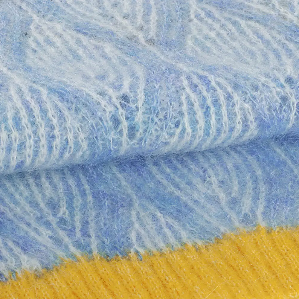 China Yarn for Open Cardigan (Sweater),Hoodie  (Sweater),Round Neck Pullover (Sweater) Mossy Yarn Fancy Yarn Mohair Wool Recycled Polyester Spandex Polyester blue color buy from China wholesaler bulk order at wholesale price free worldwide shipping Alibaba