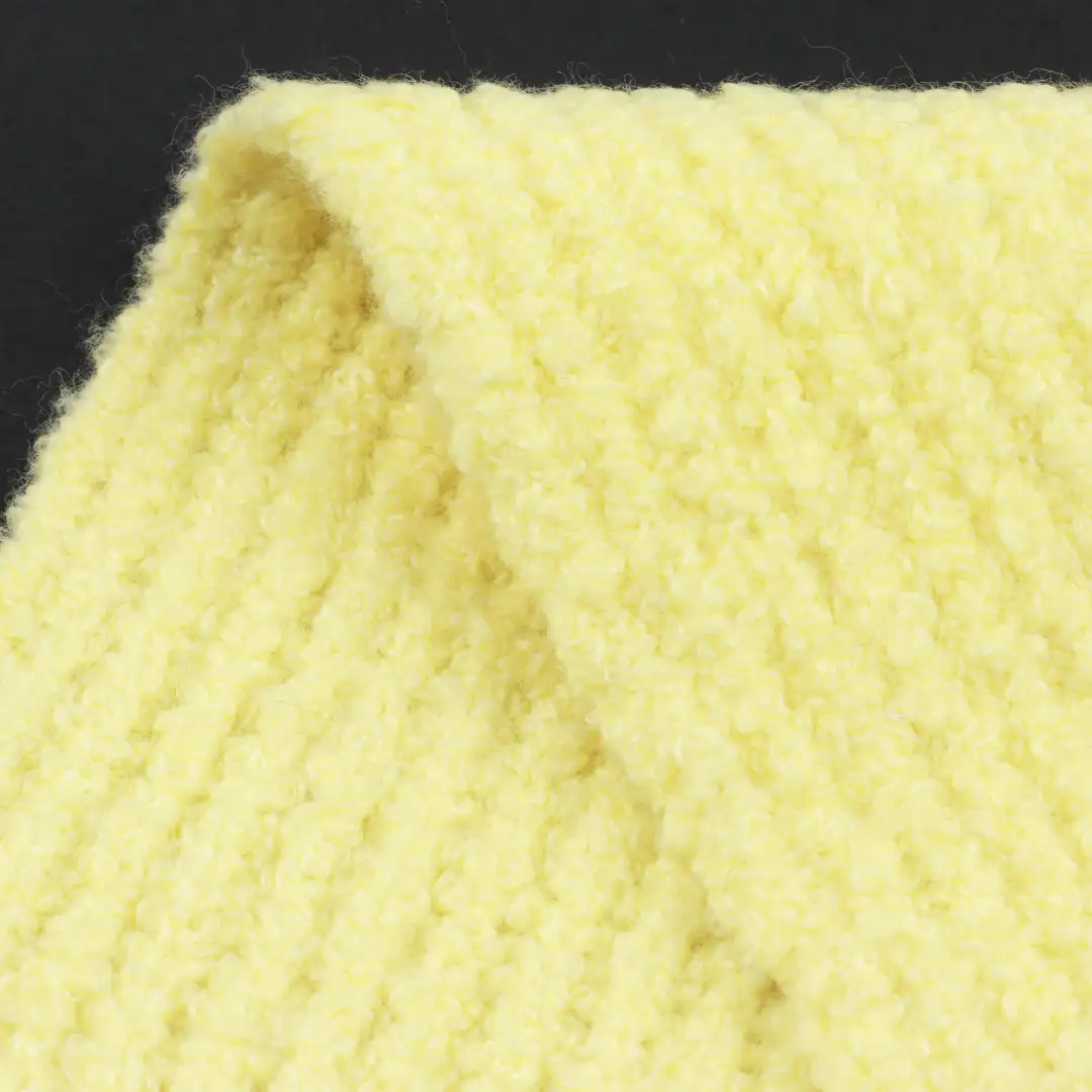 China Yarn for Dresses (Cardigan Button) (Sweater),Ladies Vest (Sweater)  Boucle Yarn Fancy Yarn BCI Cotton Recycled Polyester Wool Spandex yellow color buy from China wholesaler bulk order at wholesale price free worldwide shipping Alibaba