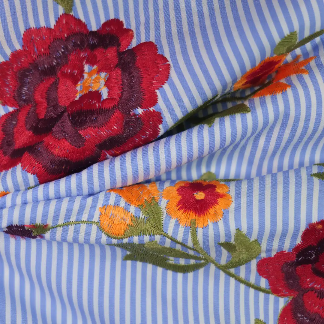 China Fabric for Shirt,Tank Top,Crop Top,Skirt Schiffli Synthetic Woven Fabric Polyester Cotton blue color buy from China wholesaler bulk order at wholesale price free worldwide shipping Alibaba