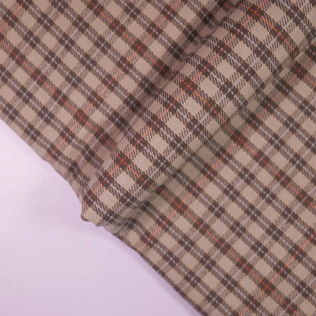 China Fabric for Shirt,Casual Long Sleeve Crop Shirt,Cropped V-Neck Shirt Yarn Dyed Check Natural Woven Fabric Cotton grey-brown color buy from China wholesaler bulk order at wholesale price free worldwide shipping Alibaba