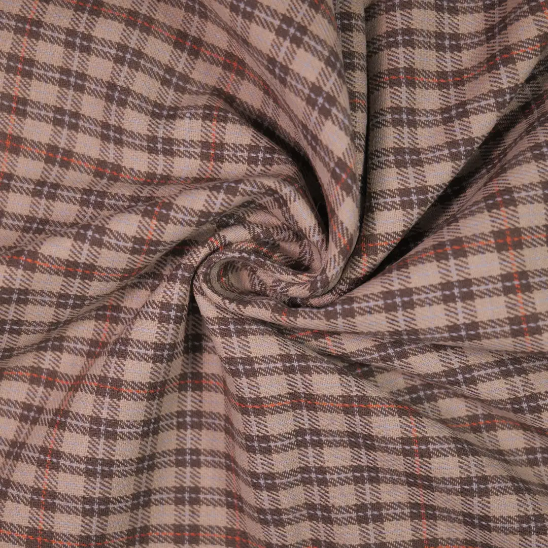 China Fabric for Shirt,Casual Long Sleeve Crop Shirt,Cropped V-Neck Shirt Yarn Dyed Check Natural Woven Fabric Cotton grey-brown color buy from China wholesaler bulk order at wholesale price free worldwide shipping Alibaba
