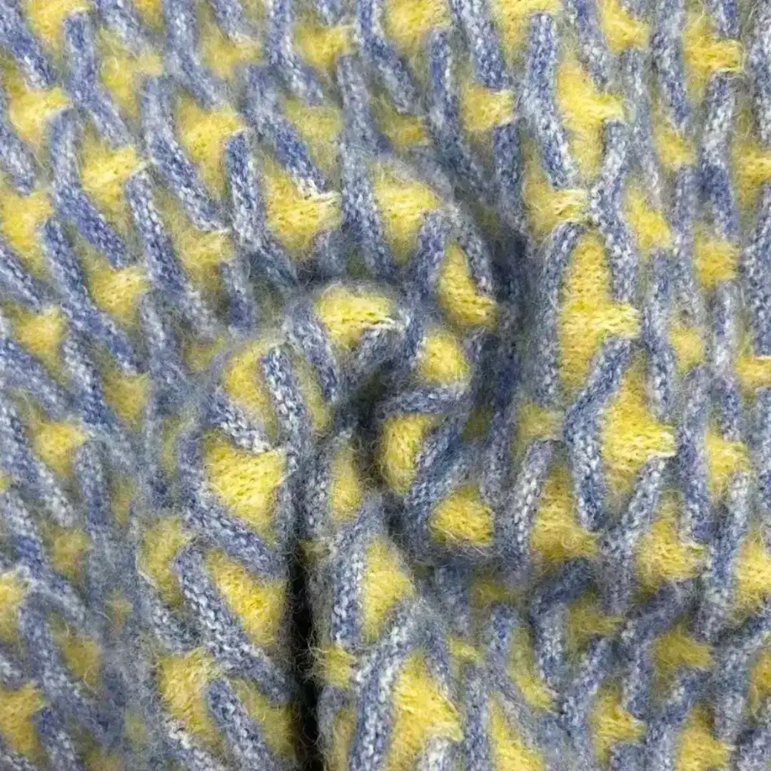 China Yarn for Ladies Vest (Sweater),Open Cardigan (Sweater),Full-Zipper Cardigan (Sweater),Round Neck Pullover (Sweater) Mossy Yarn Fancy Yarn Nylon Recycled Polyester Yellow and blue color buy from China wholesaler bulk order at wholesale price free worldwide shipping Alibaba