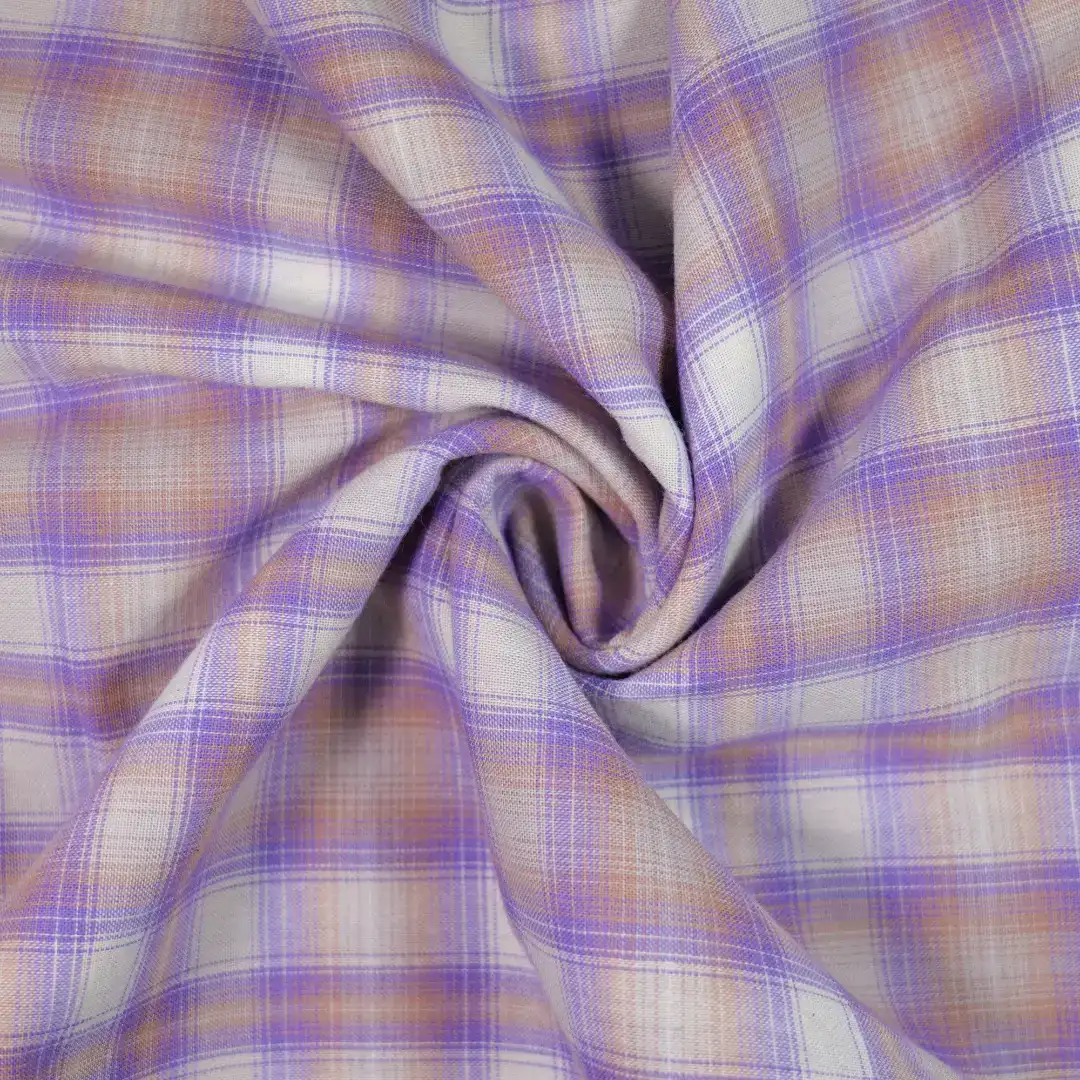 China Fabric for Shirt,Stand Collar Double-Breasted Shirt,V-Neck Short Sleeve Shirt V Yarn Dyed Check Natural Woven Fabric Cotton purple color buy from China wholesaler bulk order at wholesale price free worldwide shipping Alibaba