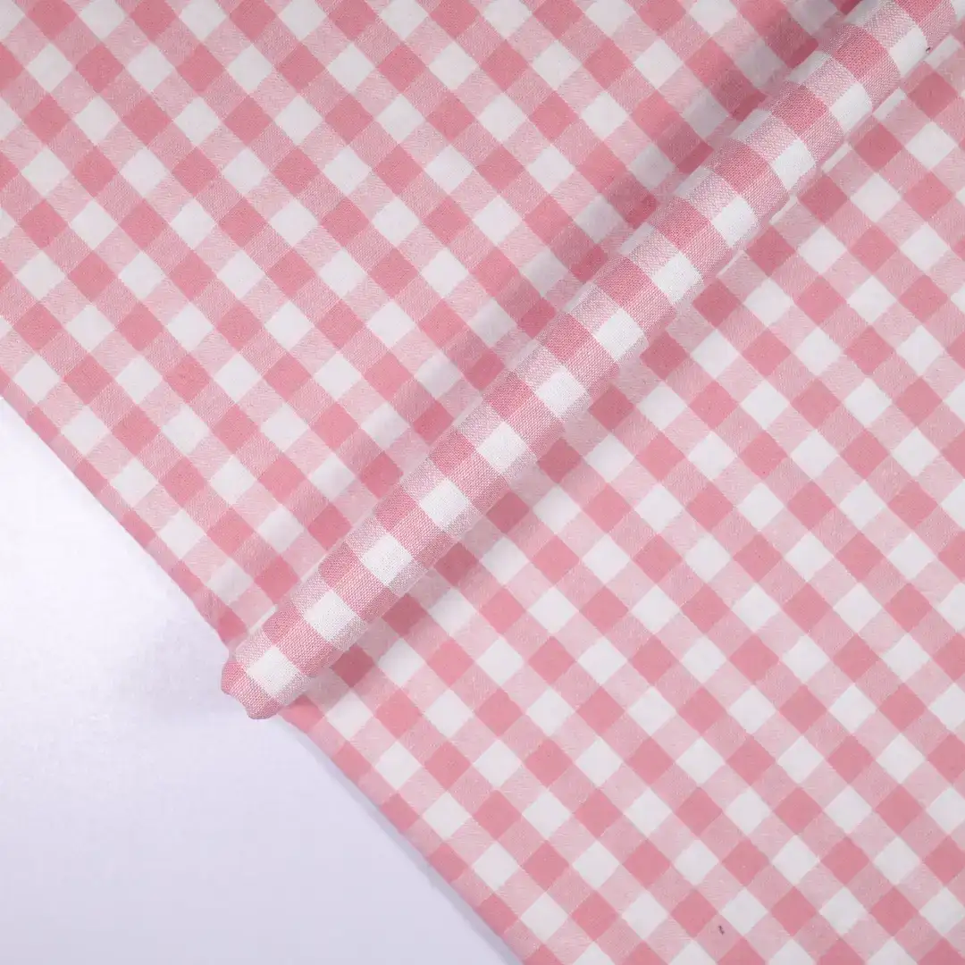 China Fabric for Shirt,Casual Long Sleeve Crop Shirt,Cropped V-Neck Shirt Yarn Dyed Check Natural Woven Fabric Cotton pink white color buy from China wholesaler bulk order at wholesale price free worldwide shipping Alibaba