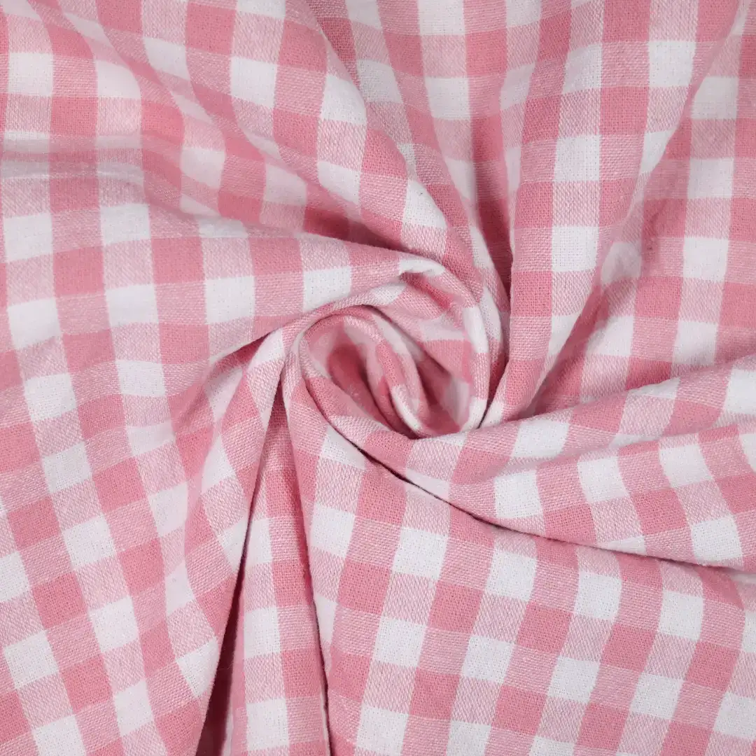China Fabric for Shirt,Casual Long Sleeve Crop Shirt,Cropped V-Neck Shirt Yarn Dyed Check Natural Woven Fabric Cotton pink white color buy from China wholesaler bulk order at wholesale price free worldwide shipping Alibaba