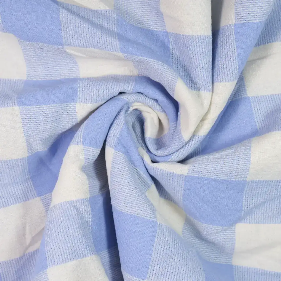 China Fabric for Shirt,Casual Long Sleeve Crop Shirt,Cropped V-Neck Shirt Yarn Dyed Check Natural Woven Fabric Cotton blue white color buy from China wholesaler bulk order at wholesale price free worldwide shipping Alibaba