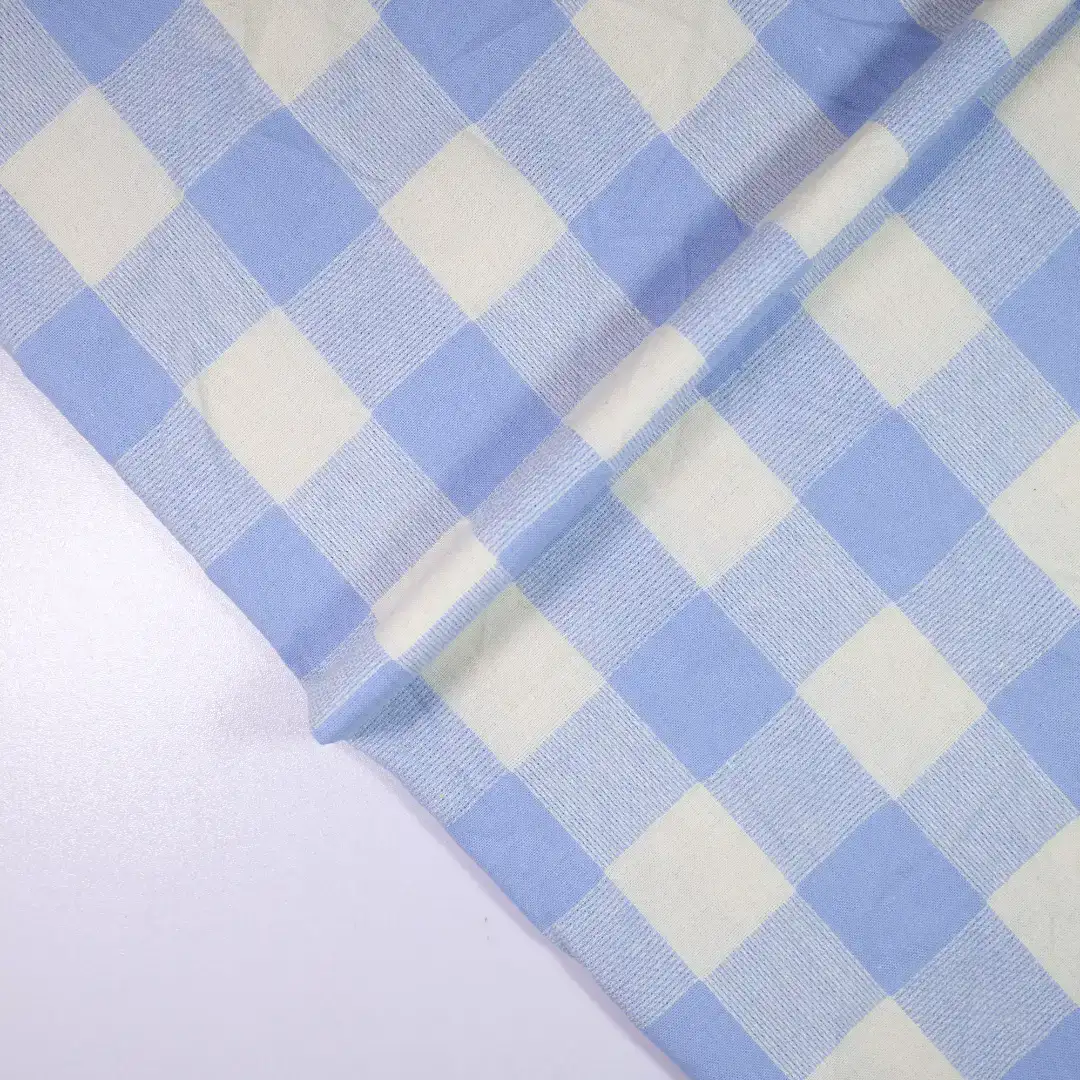 China Fabric for Shirt,Casual Long Sleeve Crop Shirt,Cropped V-Neck Shirt Yarn Dyed Check Natural Woven Fabric Cotton blue white color buy from China wholesaler bulk order at wholesale price free worldwide shipping Alibaba