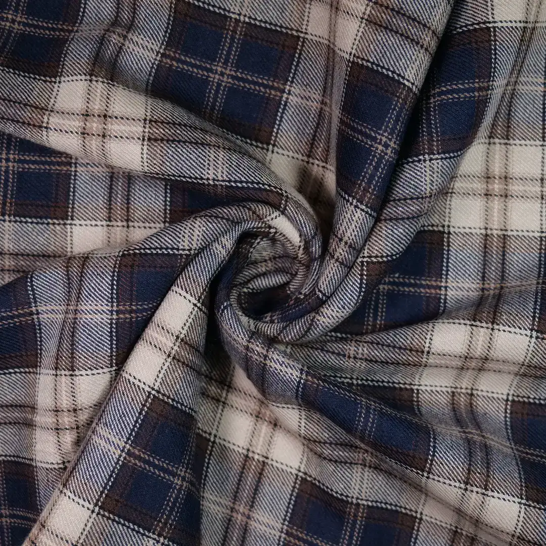 China Fabric for Shirt,Cropped V-Neck Shirt,V-Neck Short Sleeve Shirt V Yarn Dyed Check Woven Blended Fabric Cotton GREY BROWN color buy from China wholesaler bulk order at wholesale price free worldwide shipping Alibaba
