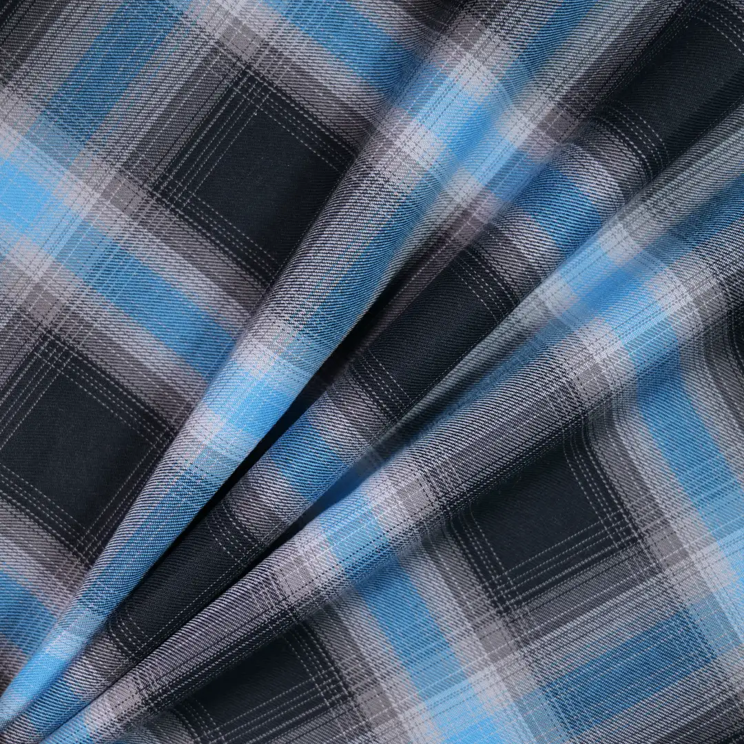 China Fabric for Shirt,Tier Midi Shirt Dress,Stand Collar Double-Breasted Shirt Yarn Dyed Check Natural Woven Fabric Cotton black blue color buy from China wholesaler bulk order at wholesale price free worldwide shipping Alibaba