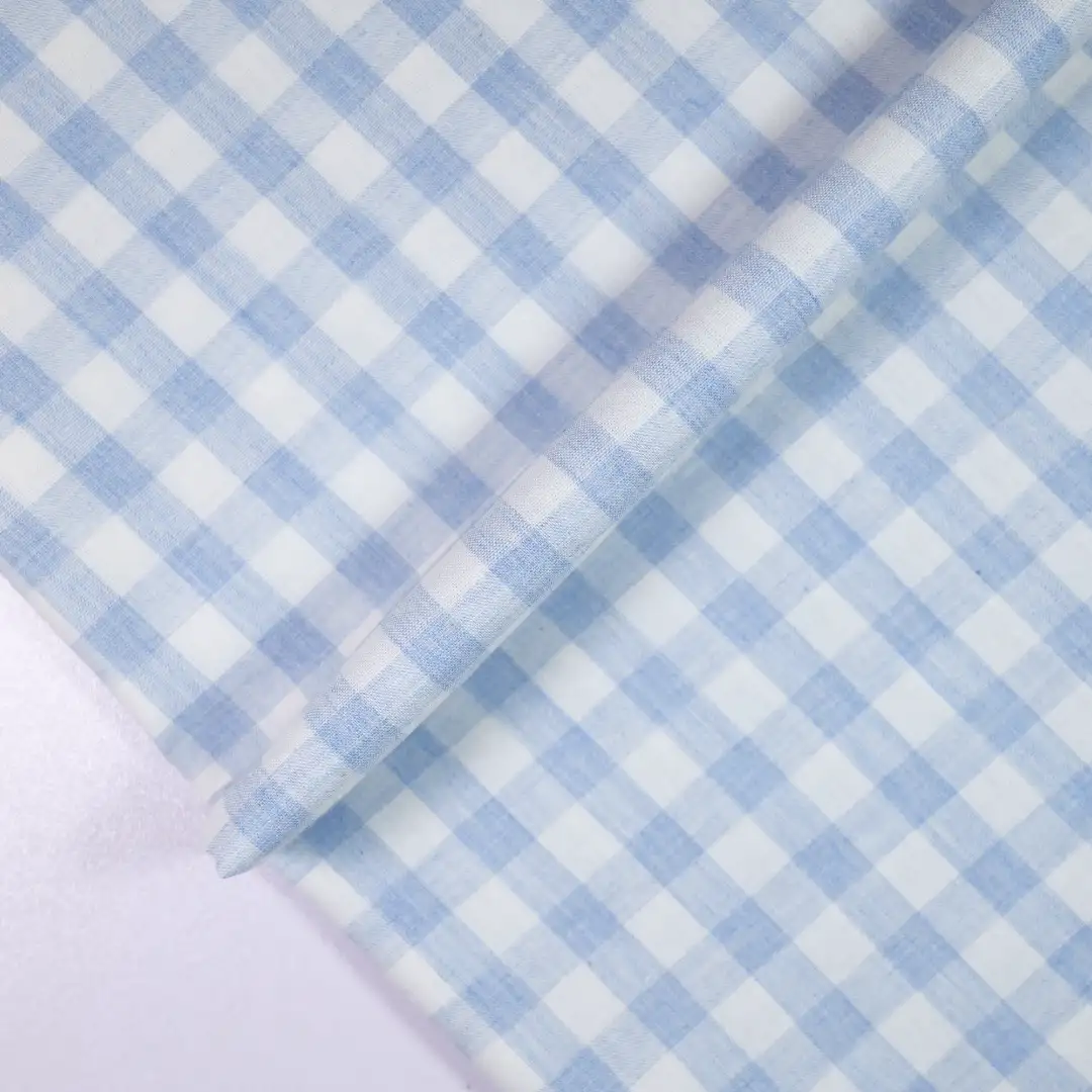 China Fabric for Shirt,Big Pockets Shirt Dress,Button Half-Placket Long Sleeve Shirt Yarn Dyed Check Natural Woven Fabric Cotton BLUE WHITE color buy from China wholesaler bulk order at wholesale price free worldwide shipping Alibaba