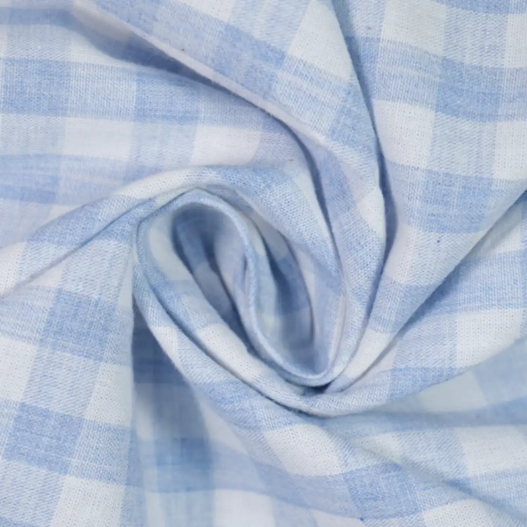 China Fabric for Shirt,Big Pockets Shirt Dress,Button Half-Placket Long Sleeve Shirt Yarn Dyed Check Natural Woven Fabric Cotton BLUE WHITE color buy from China wholesaler bulk order at wholesale price free worldwide shipping Alibaba