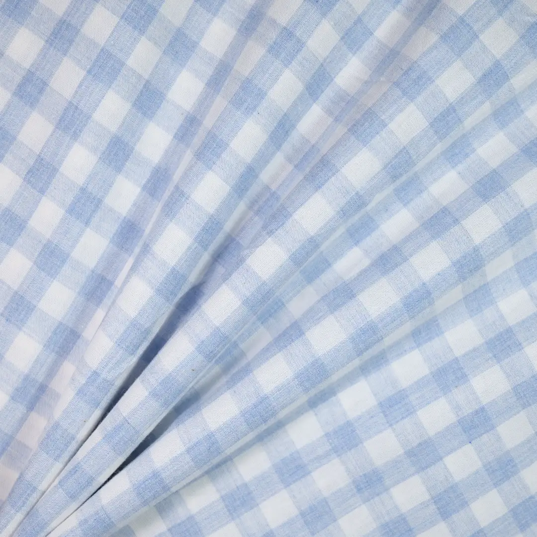 China Fabric for Shirt,Big Pockets Shirt Dress,Button Half-Placket Long Sleeve Shirt Yarn Dyed Check Natural Woven Fabric Cotton BLUE WHITE color buy from China wholesaler bulk order at wholesale price free worldwide shipping Alibaba