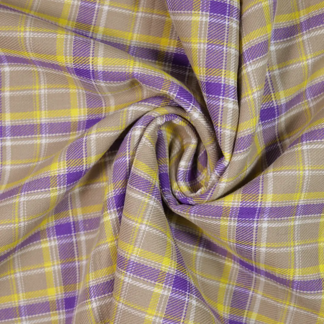 China Fabric for Shirt,Womens Slim Fit Shirt,Womens Stand Collar Shirt Yarn Dyed Check Natural Woven Fabric Cotton yellow purple color buy from China wholesaler bulk order at wholesale price free worldwide shipping Alibaba